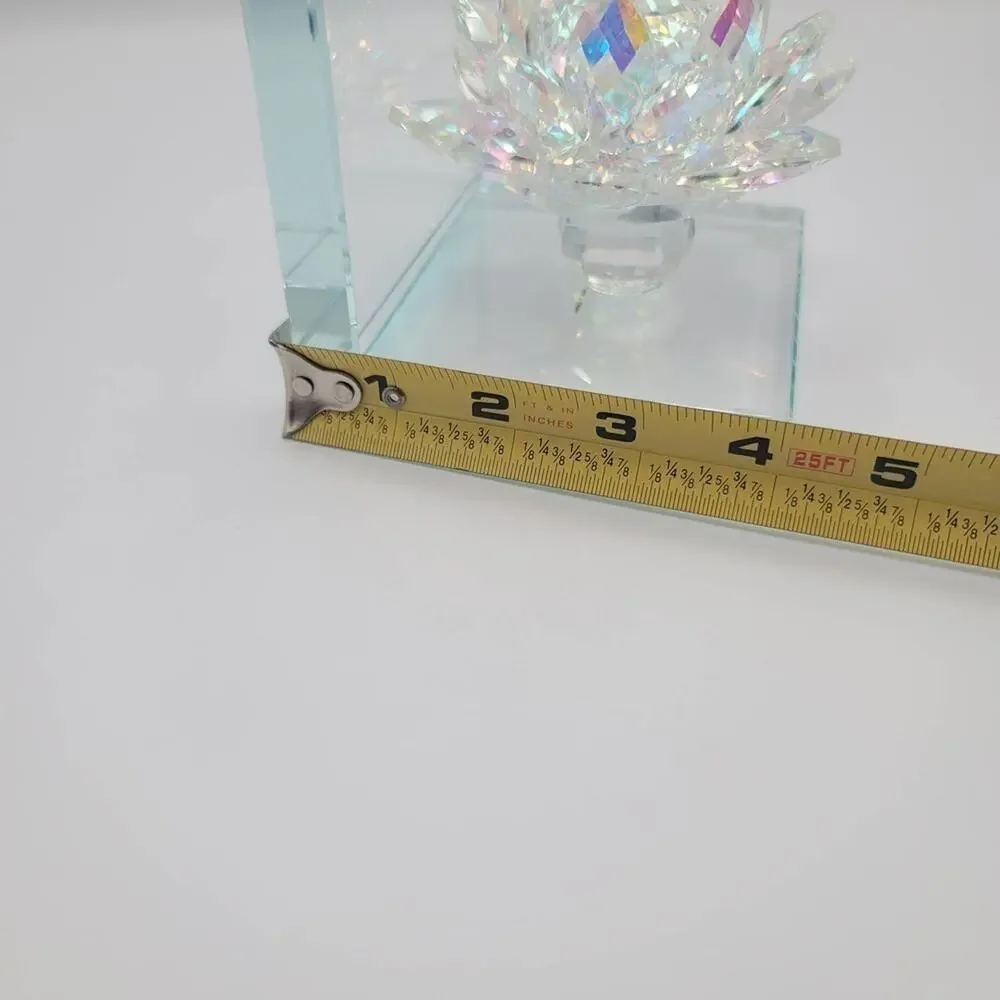 Lotus Statuette Bookend Clear Glass Bright Shiny Flower